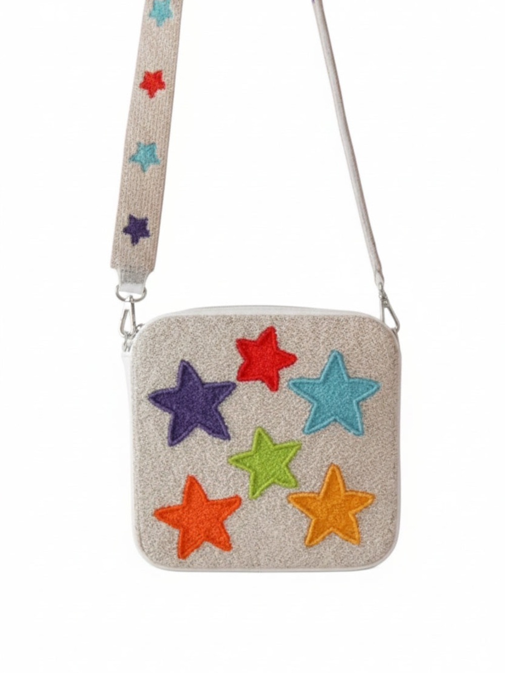 Seed Bead Cross Body Bag - White with multi stars
